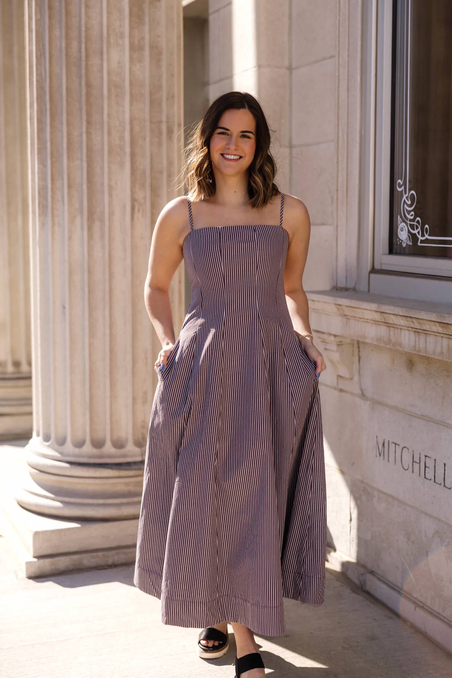 Aureum - Shayla Striped Panel Midi Dress