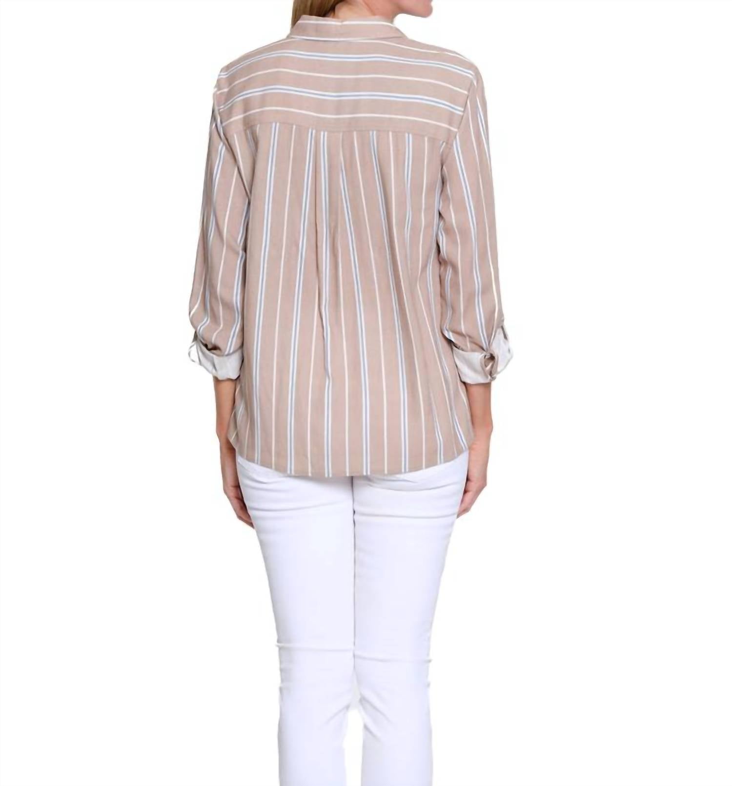 Multiples Striped Tie Front Button-up Top in multi - women's shirt - alternate view