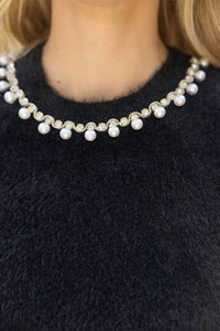 Voy - Pearl Neckline Short Sleeve Fur Knit Top