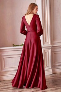 Ladivine Long Sleeve Satin Dress in burgundy - women's dress - alternate view