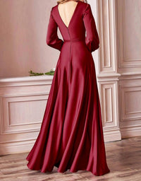 Ladivine Long Sleeve Satin Dress in burgundy - women's dress - detail view