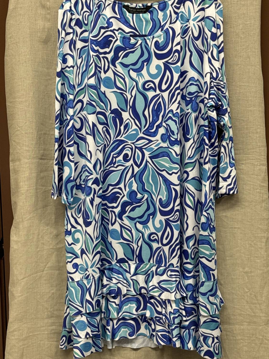 Tango Mango Ruffle Hem 3/4 Sleeve Dress in blue green - women's dress - alternate view