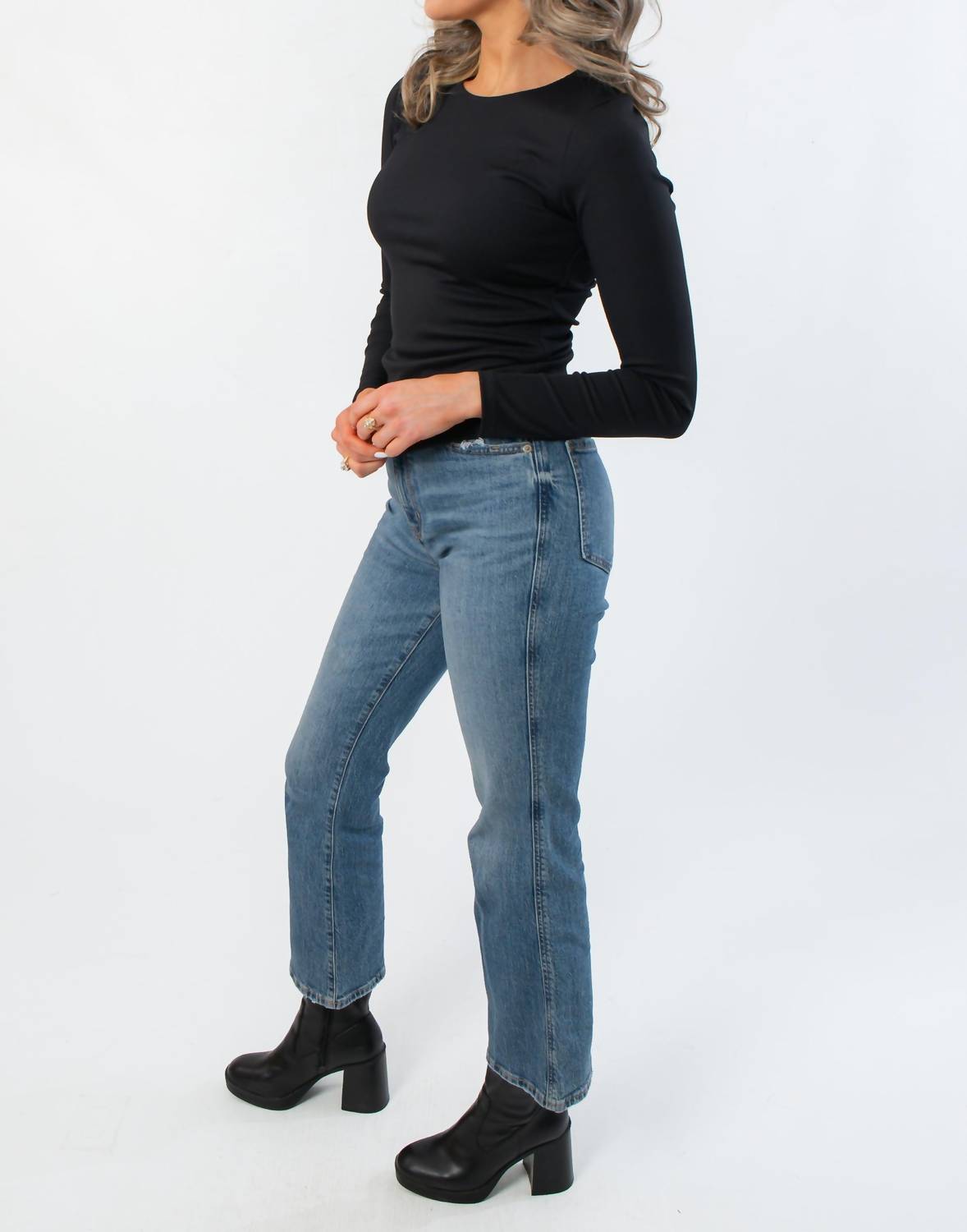 RD Style Roxi Ribbed Knit Top in jet black - women's long sleeve top - detail view