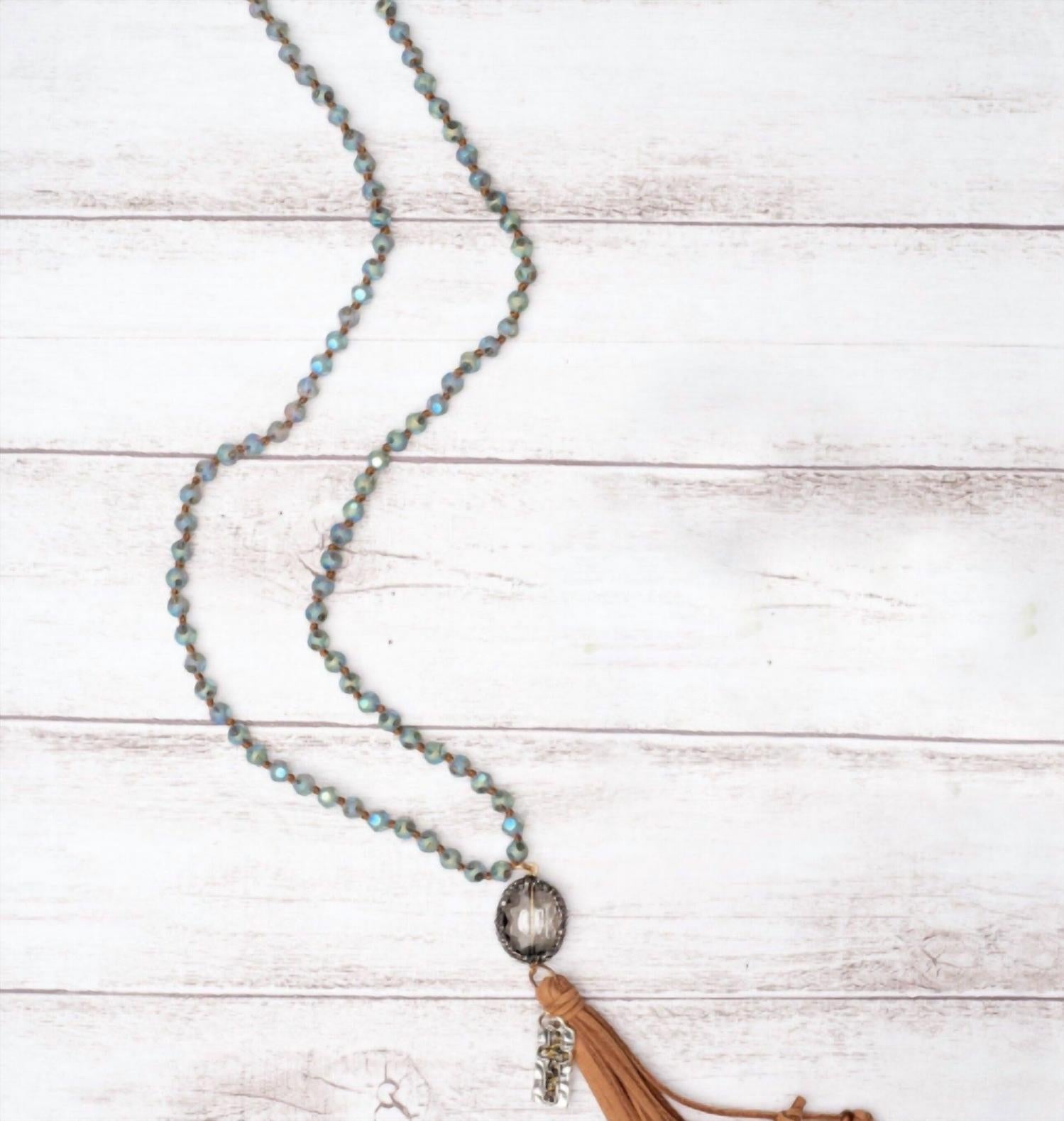 Southern Grace - Women's Make Heaven Crowded Crystal Tassel Cross Beaded Necklace