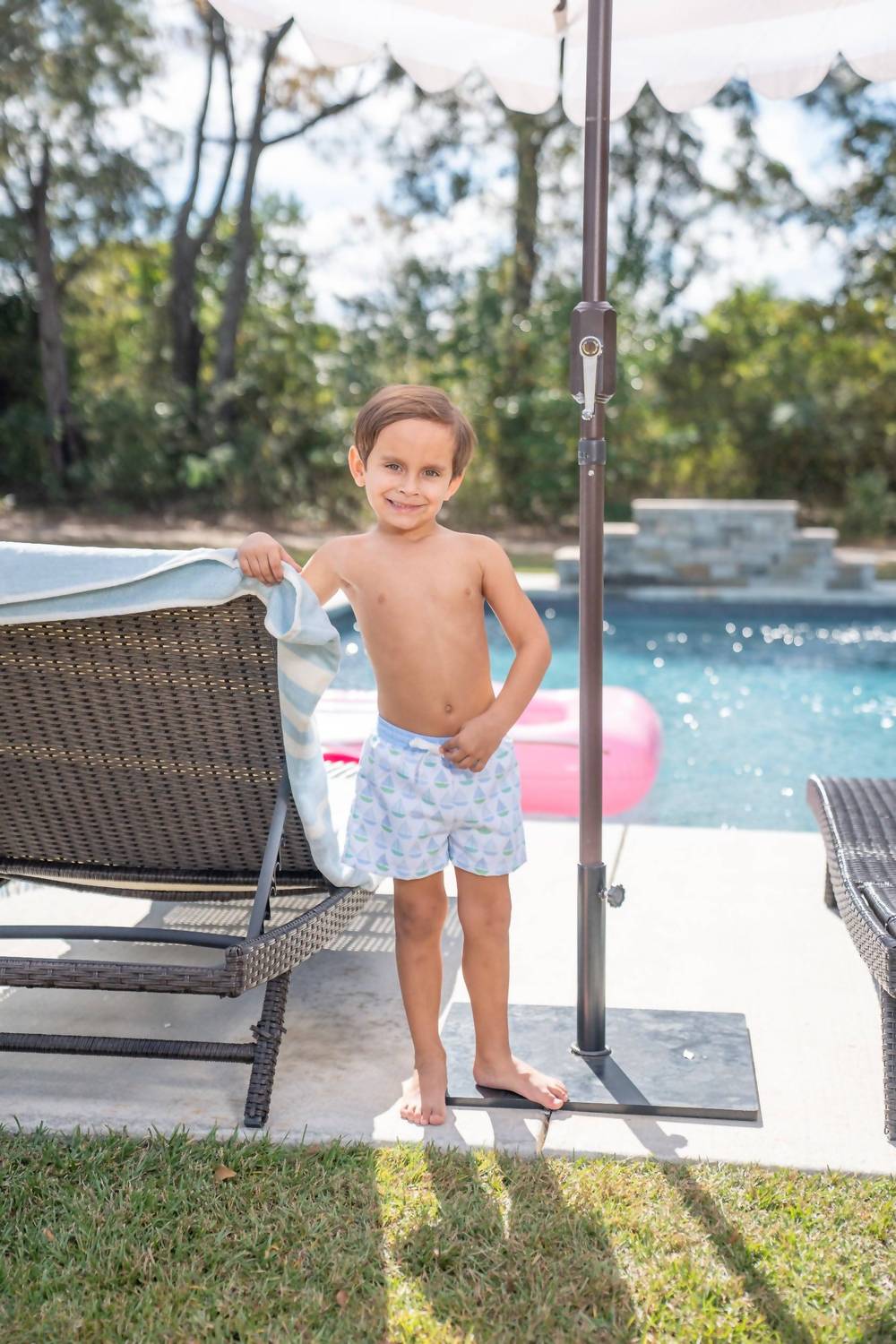 THE OAKS APPAREL Boy's Set Sail Upf50 Trunks in blue - kids' item - alternate view