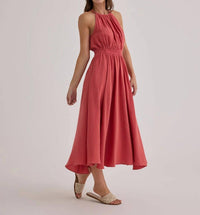 Bella Dahl Cut Out Back Halter Midi Dress in cherry rose - women's dress - detail view