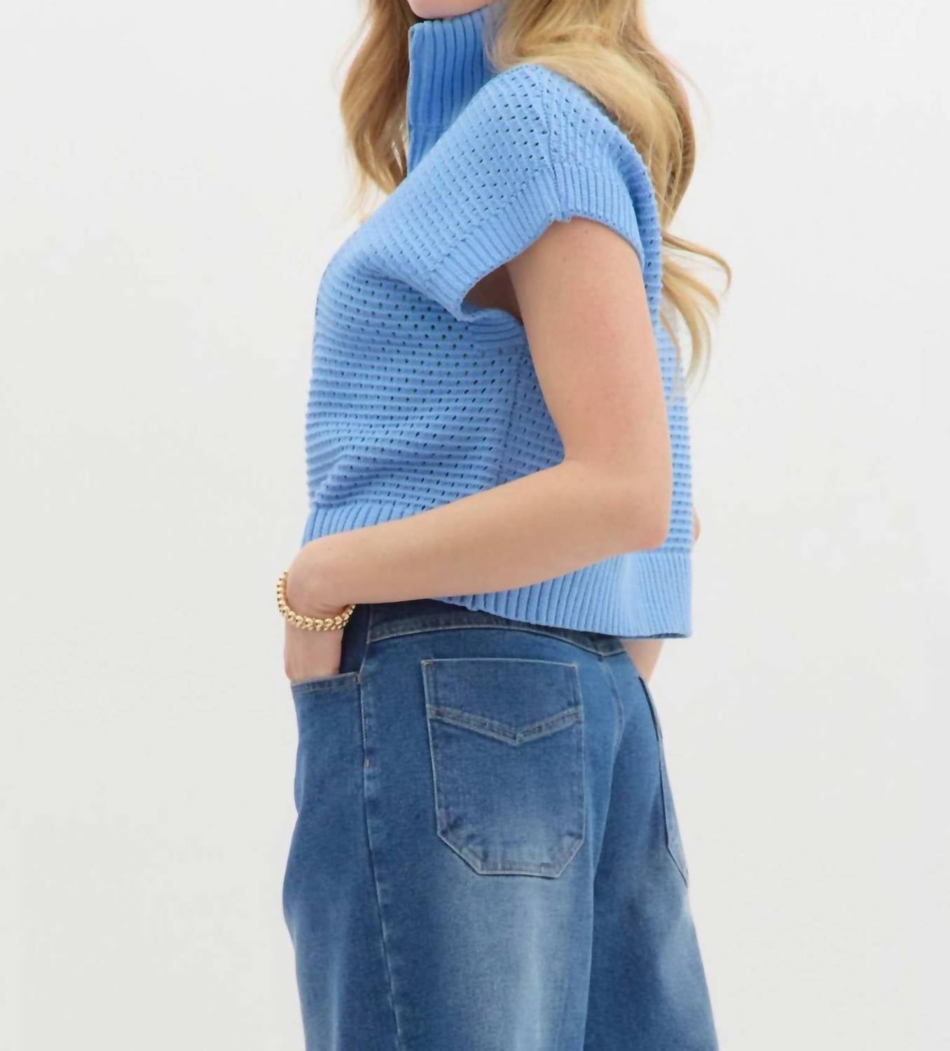 Entro - High Neck Half-zip Sweater Top