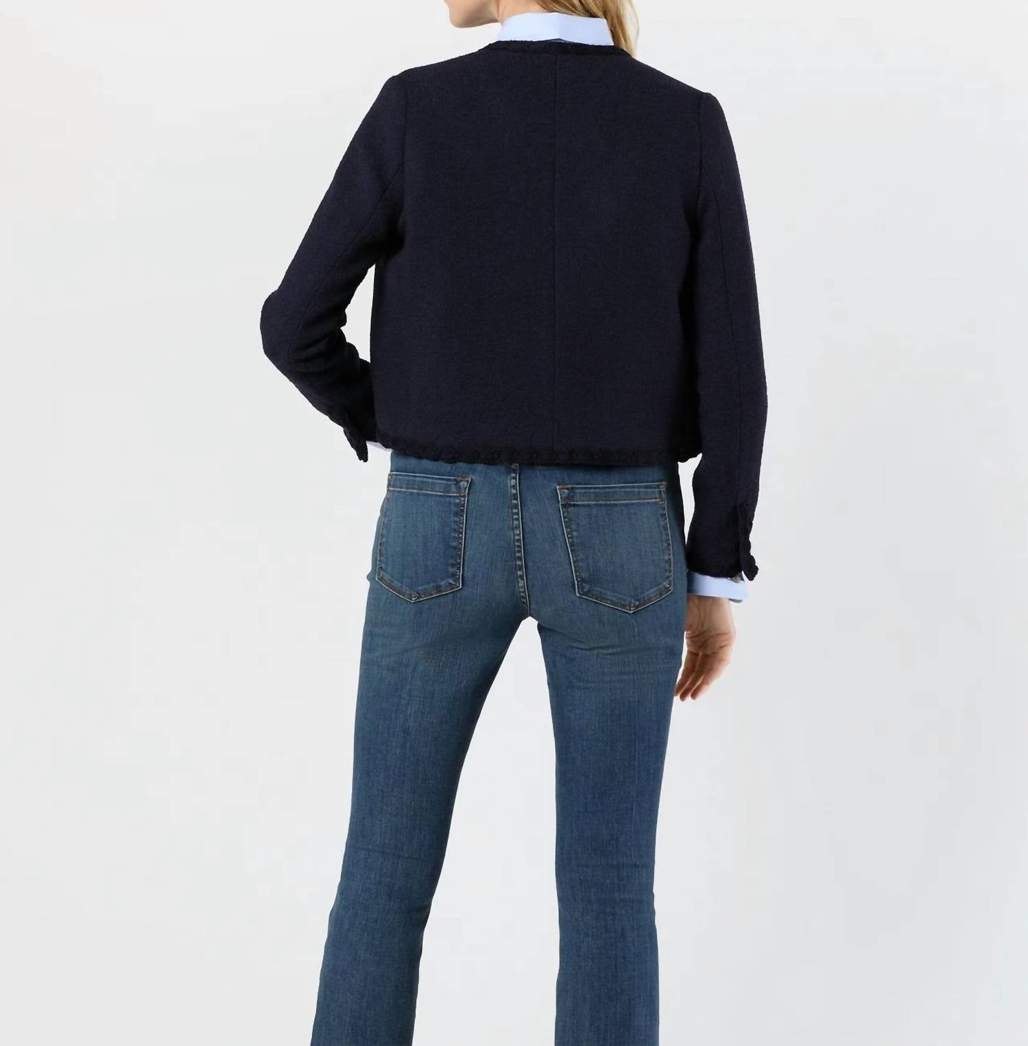 Ann Mashburn Megan Cardigan Jacket in navy boucle tweed - women's jacket - detail view