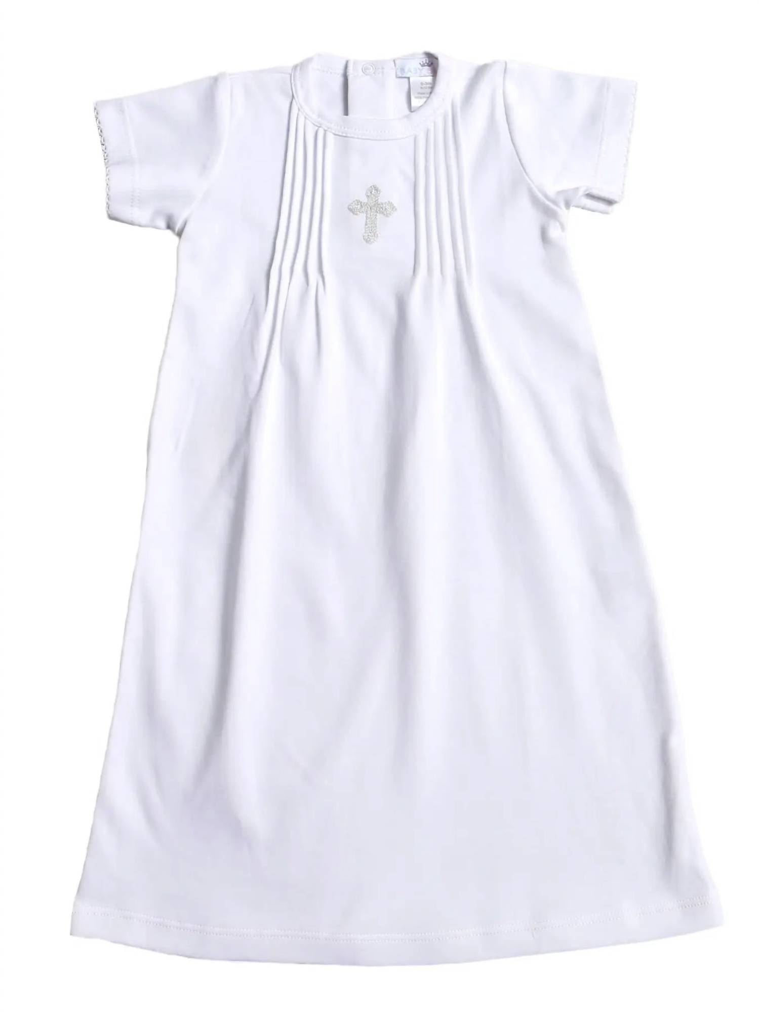 Hug Me First Girls Embroidered Day Dress in silver cross - kids' dress