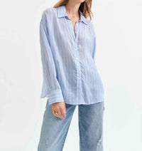 DAZE Lotus Back Tie Long Sleeve Shirt in castle stripe 1 - women's shirt