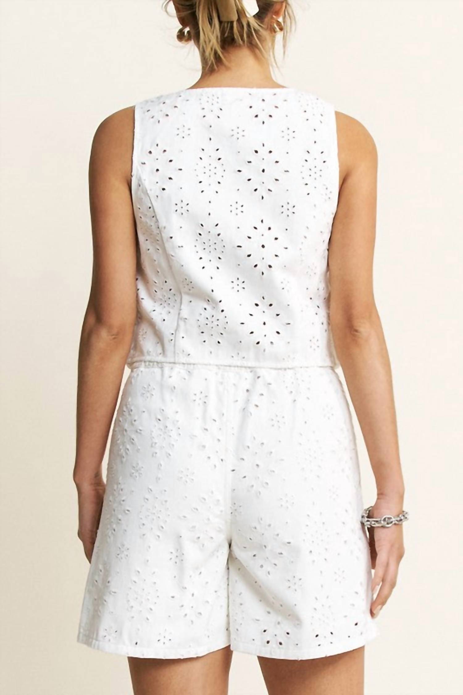 Hersy - Grace Vest Eyelet Top And Short Set