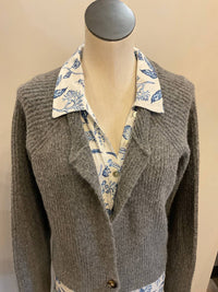 GRADE & GATHER Women's One Button Cardigan in grey - women's cardigan - alternate view