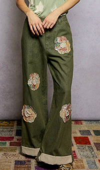 Pol - Wildflower Patchwork Denim Pants