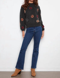 Charlie B - Floral Embroidery Mock Neck Sweater