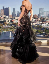 Ladivine Off Shoulder Sequin Mermaid Gown in black - women's dress - detail view