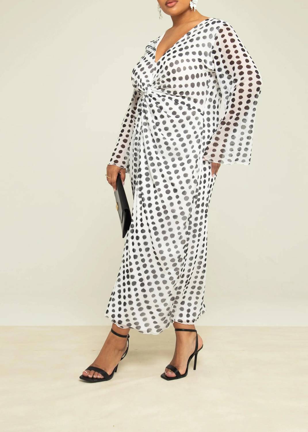 Fashion Szn Curve - Plus Size Twist Front Polka Dot Dress