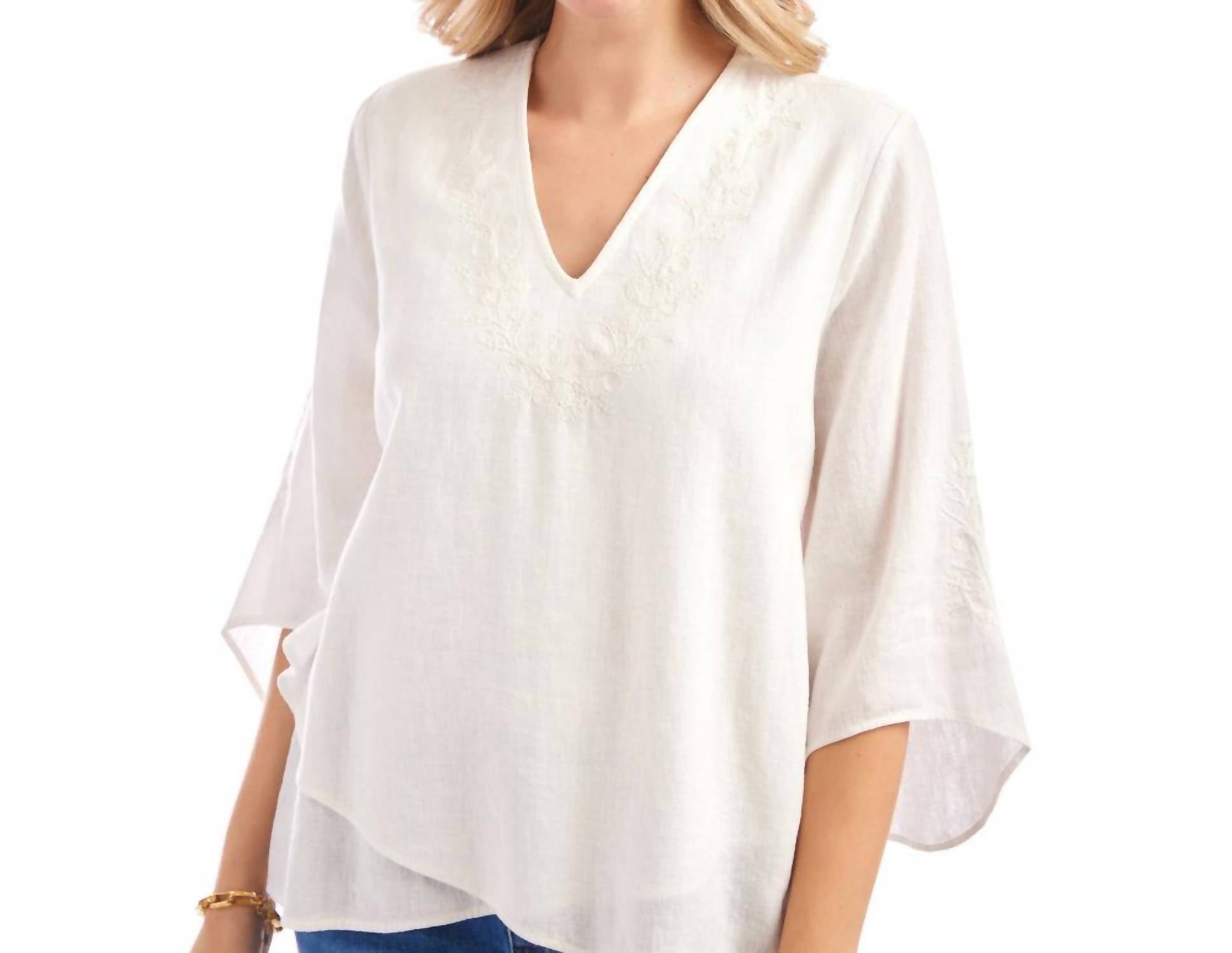 Karen Kane - Bracelet Sleeve Embroidered Asymmetric Top