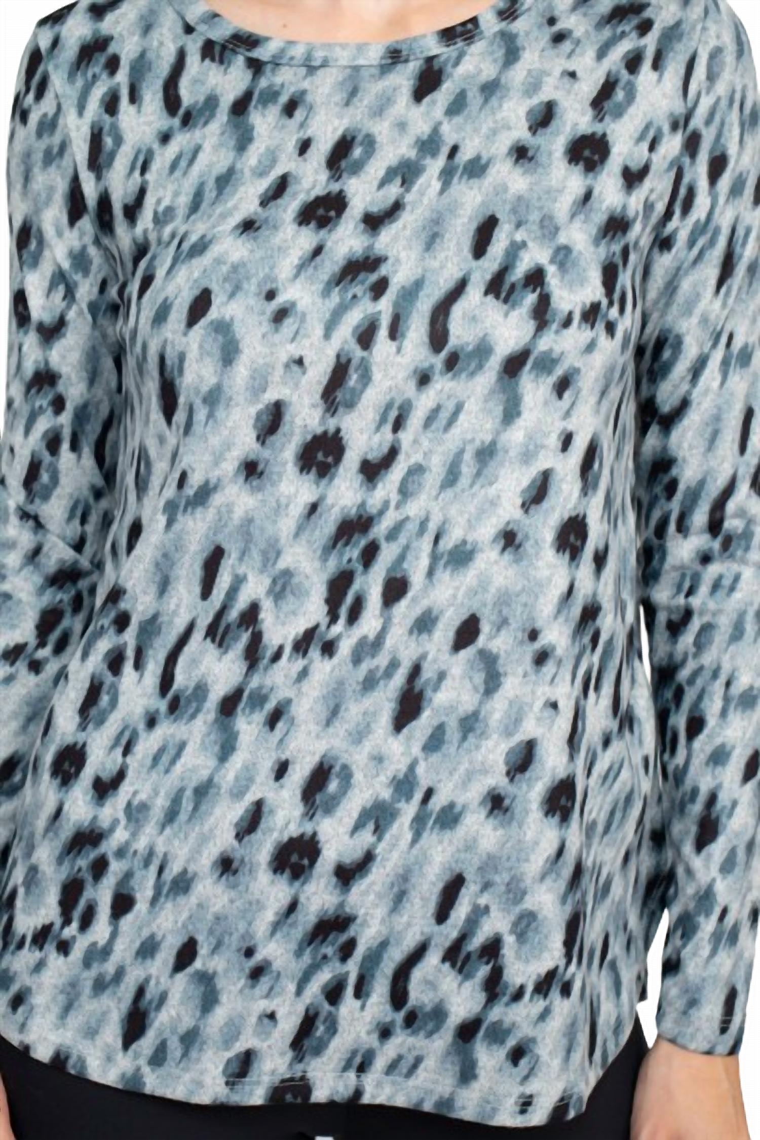 Joan Vass - Women's Scoop Neck Long Sleeve Hem Animal Print Jersey Top