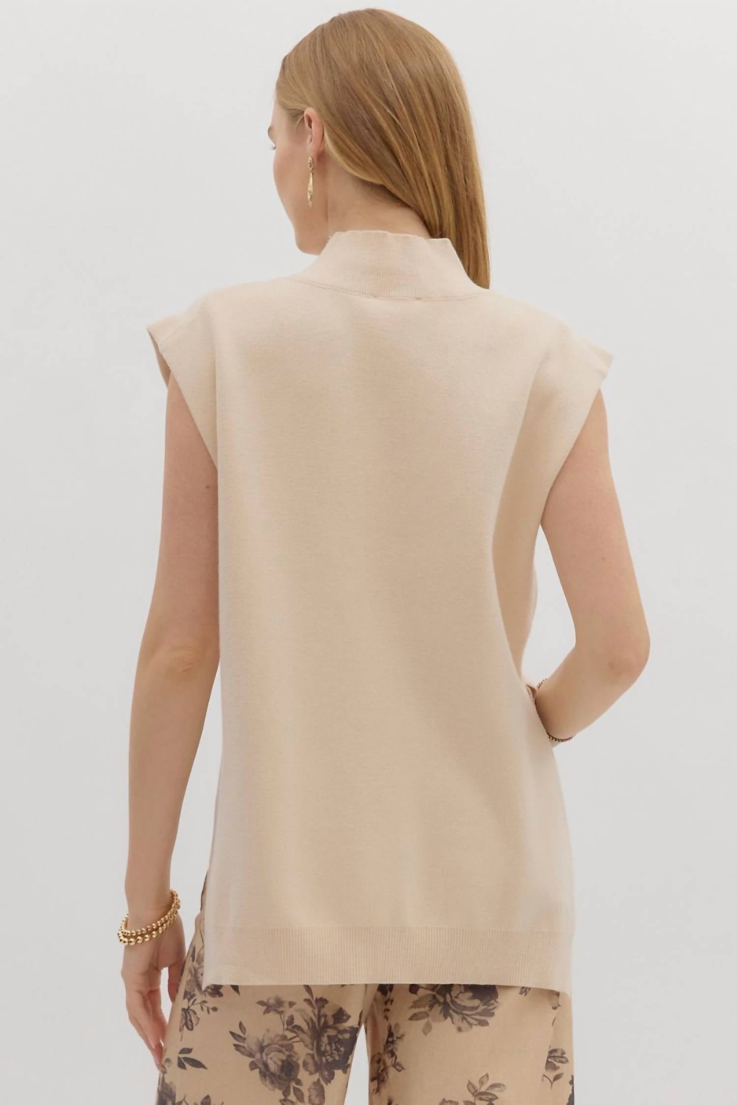 entro Slant Muscle Sweater in cream - women's cardigan - detail view