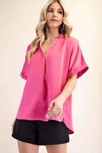Glam - Brit Placket Cuff Sleeve Top