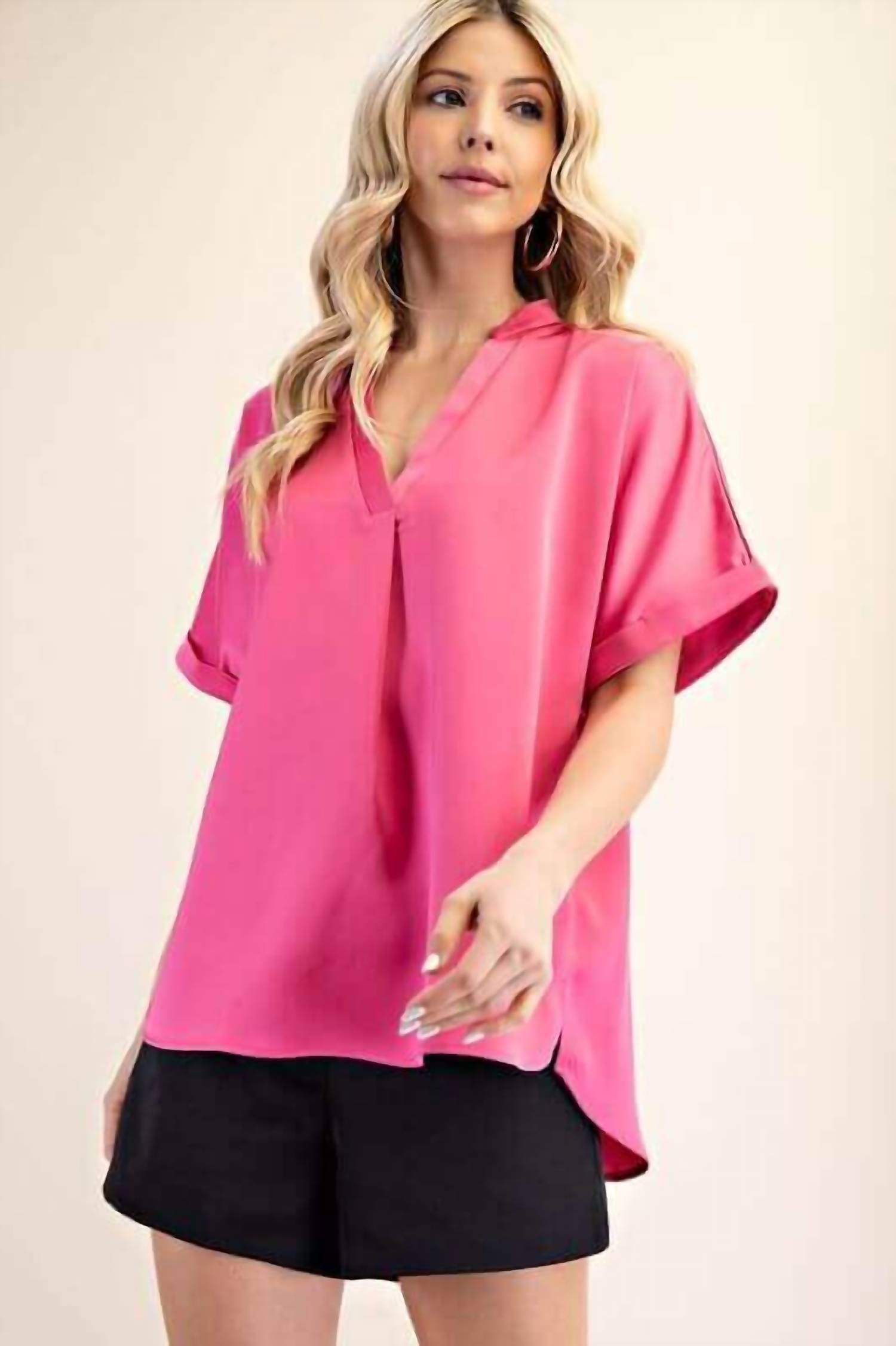 Glam - Brit Placket Cuff Sleeve Top