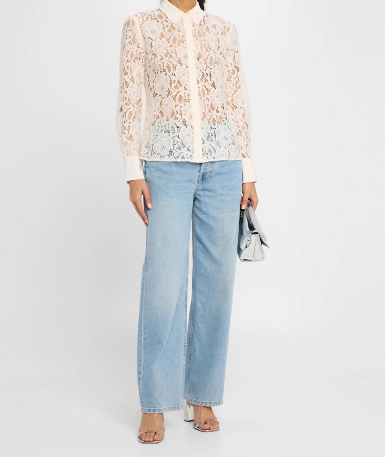 L'Agence - Miai Lace Button Down Blouse