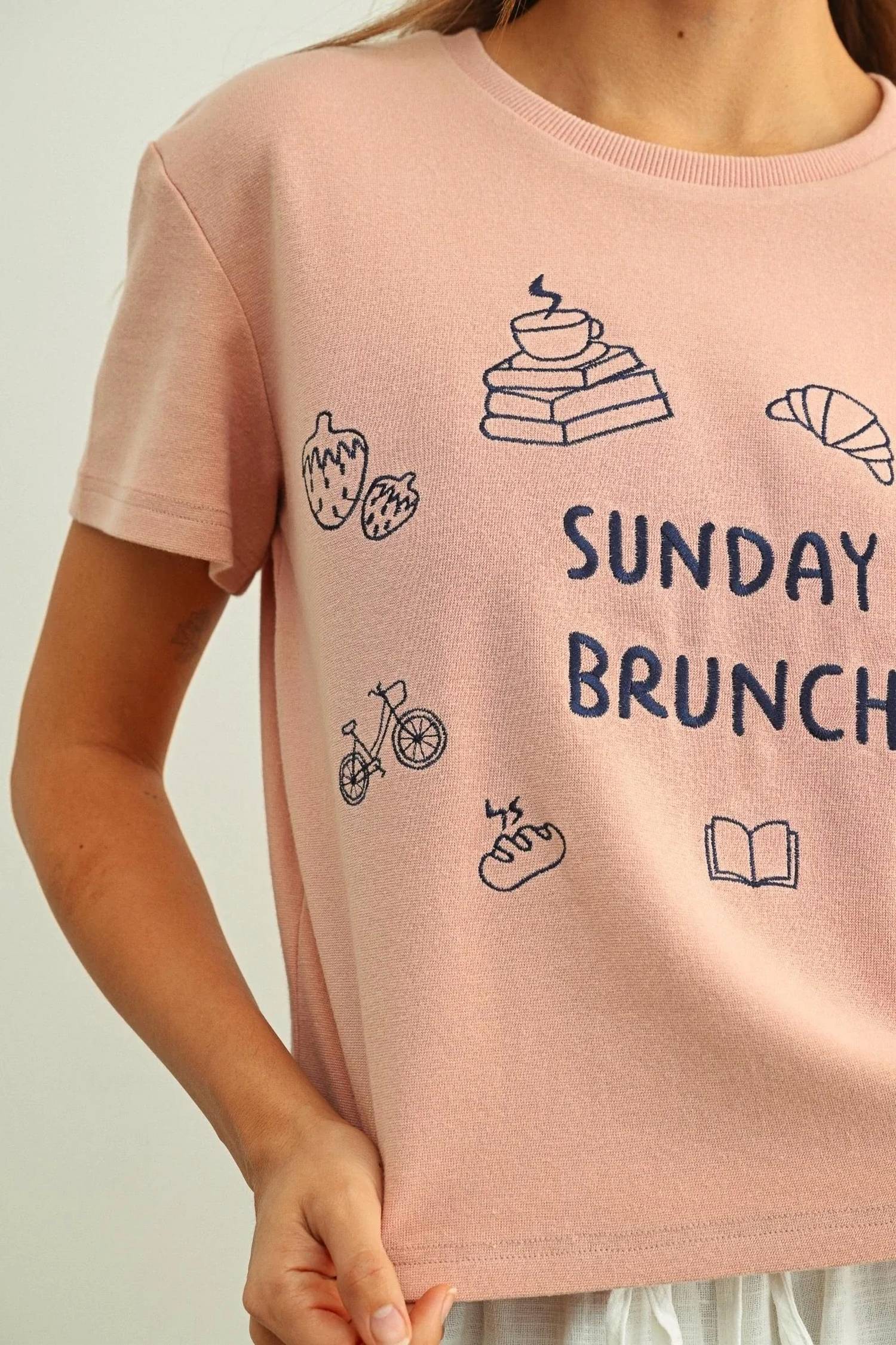 Miou Muse - Sunday Brunch Embroidered Tee