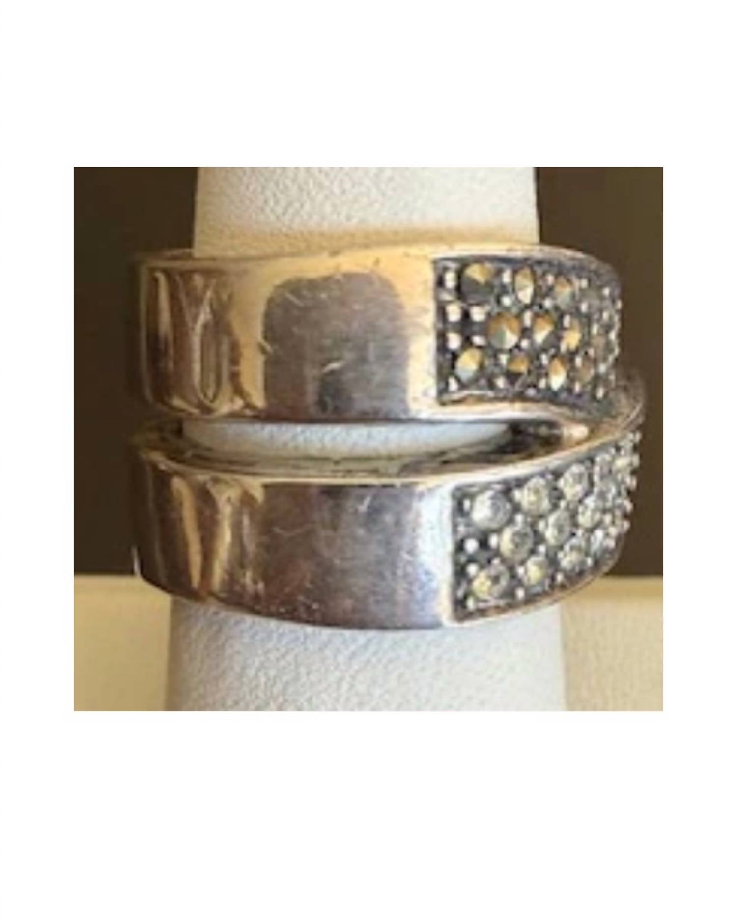 P & K Jewelry Women's Cubic Zirconia And Marcasite Ring in silver - women's jewelry - detail view