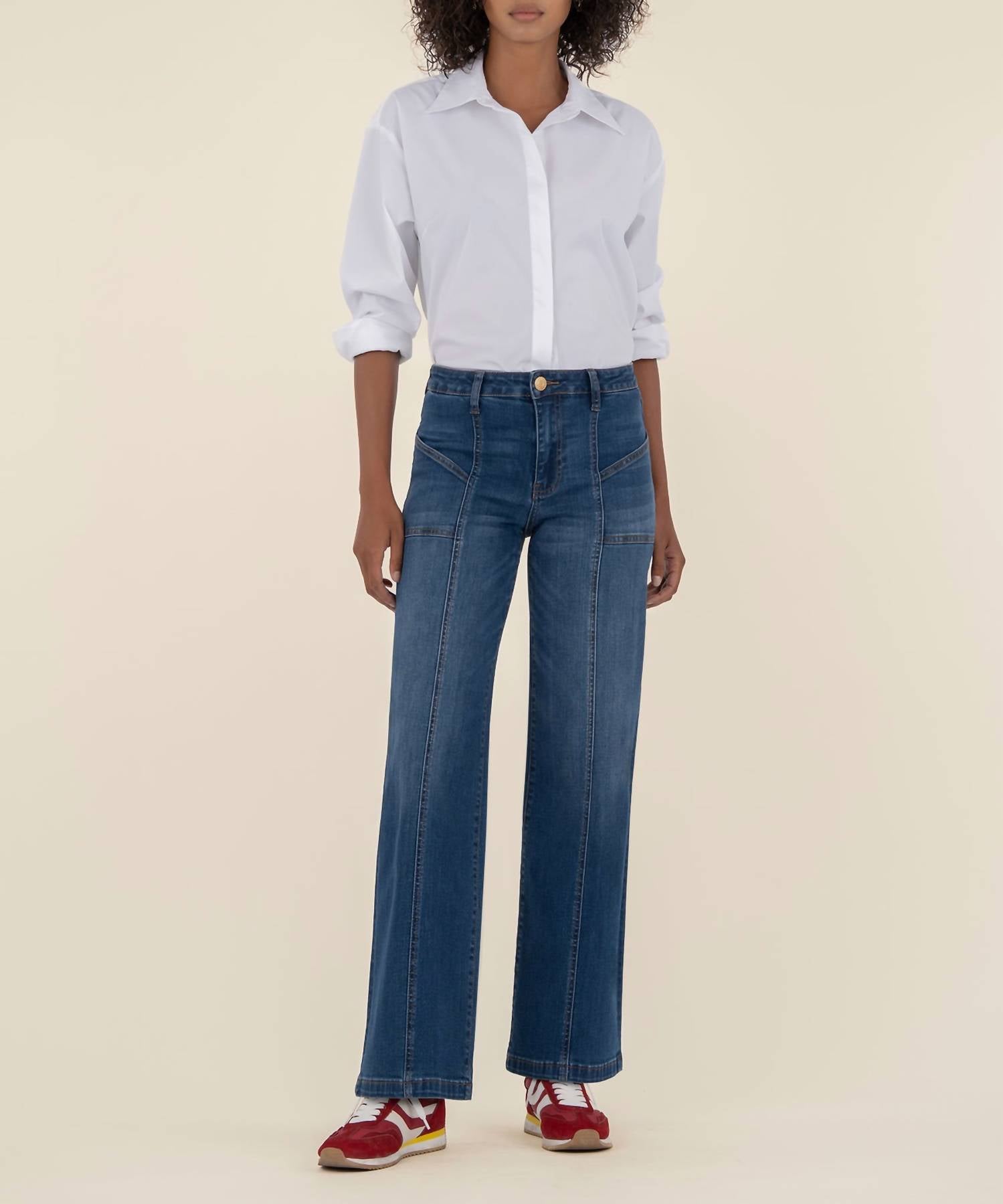 Kut From The Kloth - High Rise Wide Front Seam Patch Front Pockets Jean