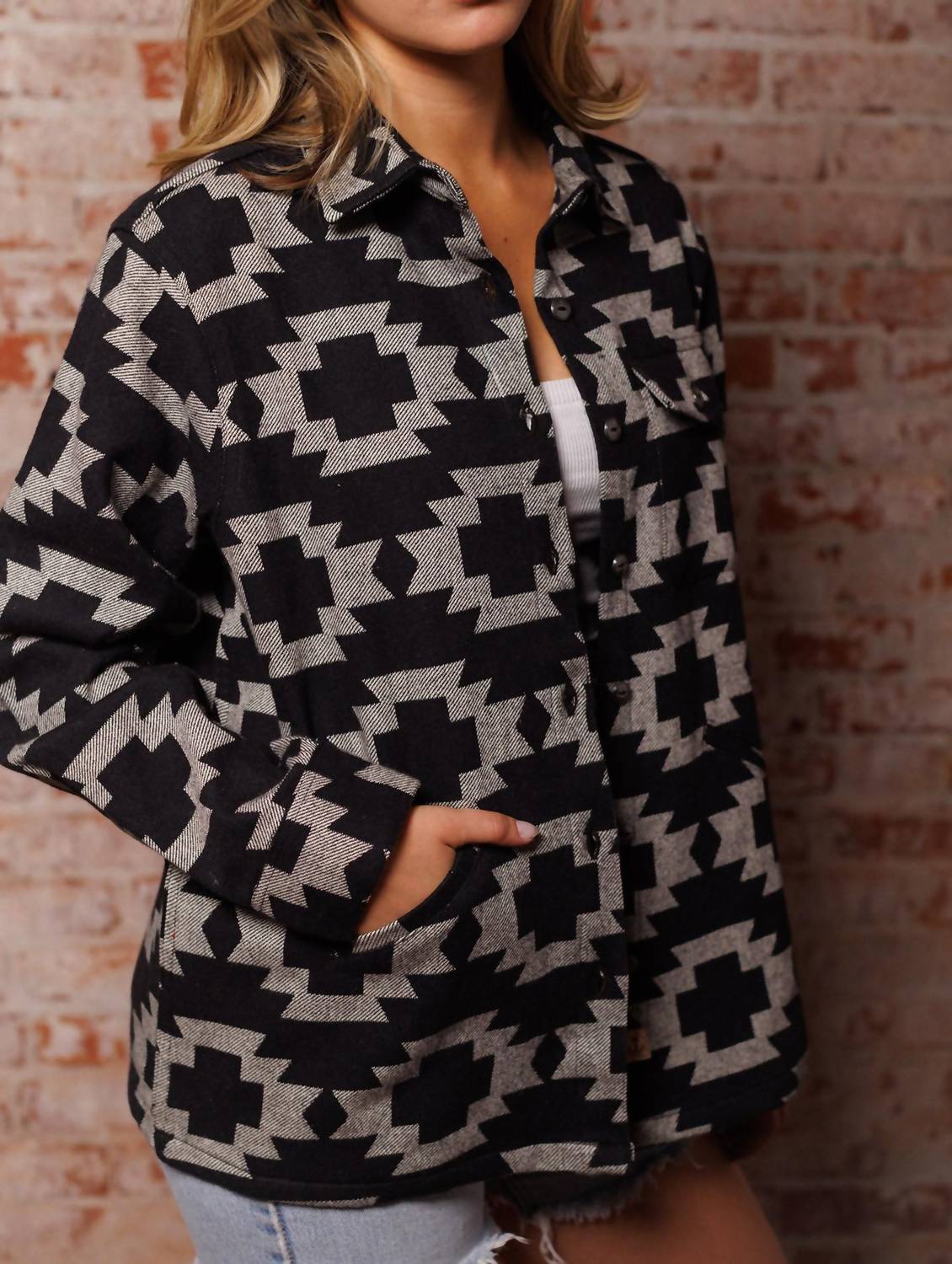 Iron & Resin Yumani Jacquard Pattern Shirt in black - women's shirt - detail view