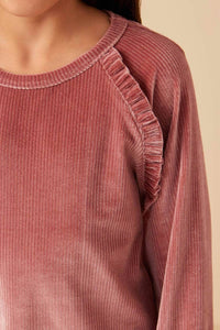 Hayden Girls - Girl's Ruffled Raglan Seam Brushed Rib Top