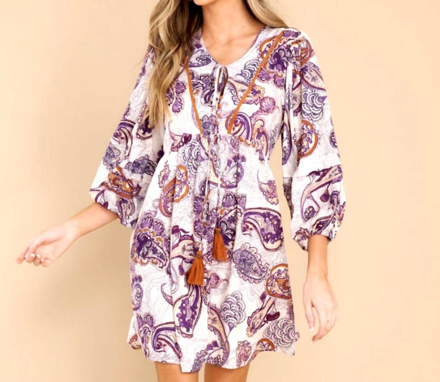 Band Of The Free - Paisley Long Sleeve Mini Dress