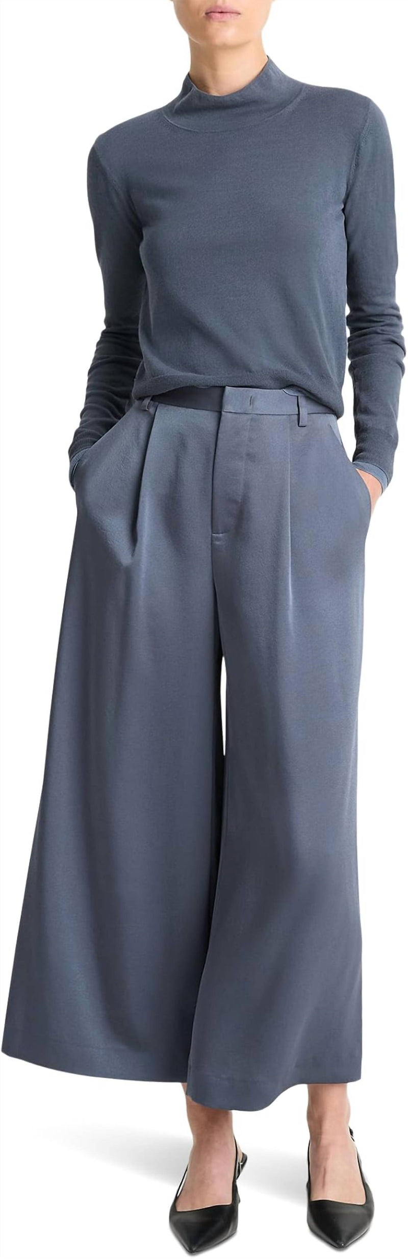 Vince Mid Rise Culotte Trousers in dark water - women's pants