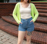 Q2 On The Rim Open Cardigan in green - women's cardigan - detail view