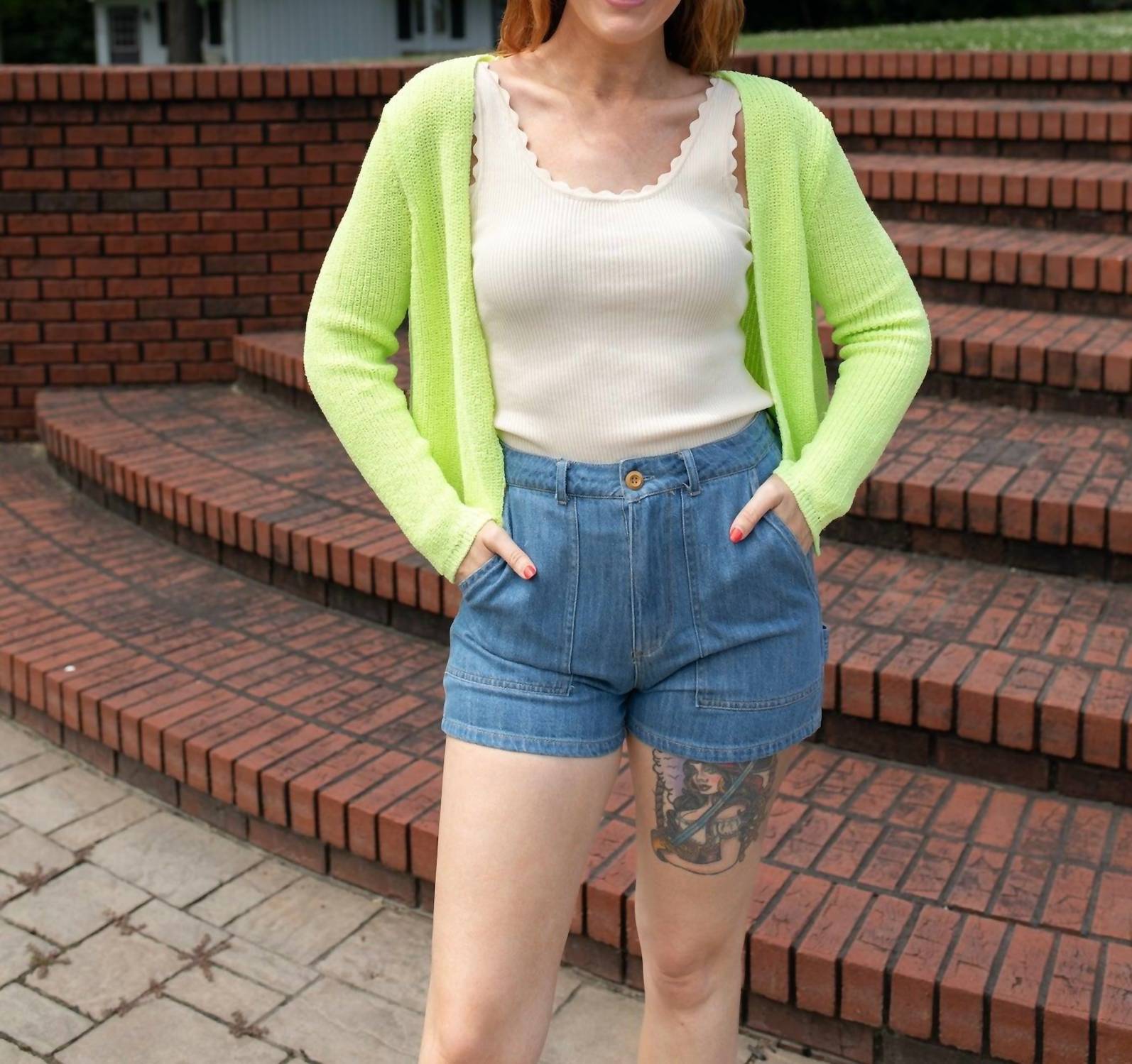 Q2 On The Rim Open Cardigan in green - women's cardigan - detail view