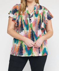 Entro - V-Neck Ruffle Sleeve Top