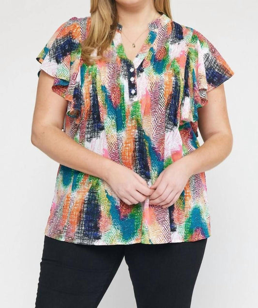 Entro - V-Neck Ruffle Sleeve Top