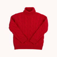 The Beaufort Bonnet Company Girl's Townsend Turtleneck Sweater in richmond red with tonal stork - kids' sweater