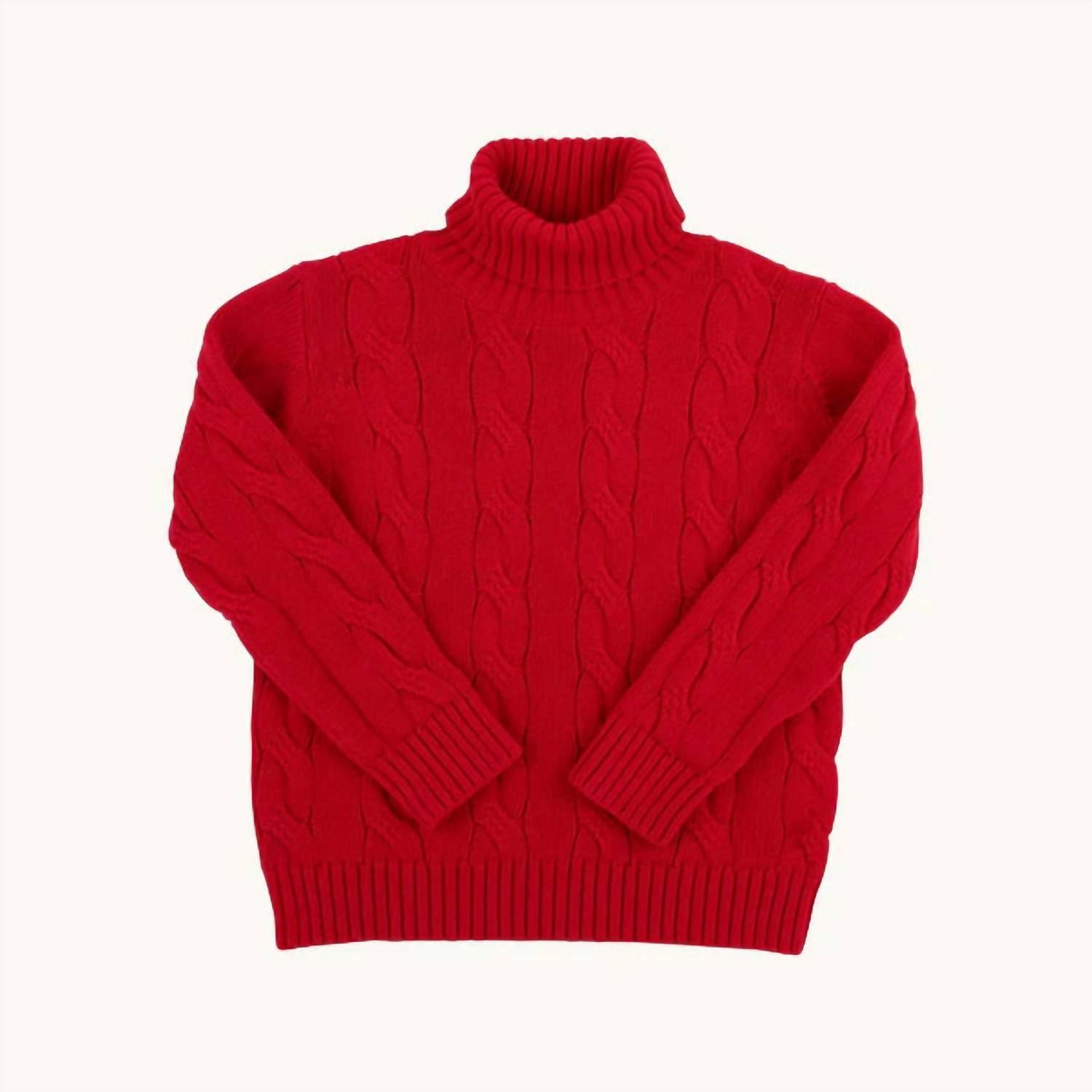 The Beaufort Bonnet Company Girl's Townsend Turtleneck Sweater in richmond red with tonal stork - kids' sweater
