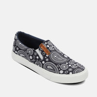 Lamo Women's Classic Piper Exotic Slip-on Shoe in navy paisley - women's sneaker - detail view