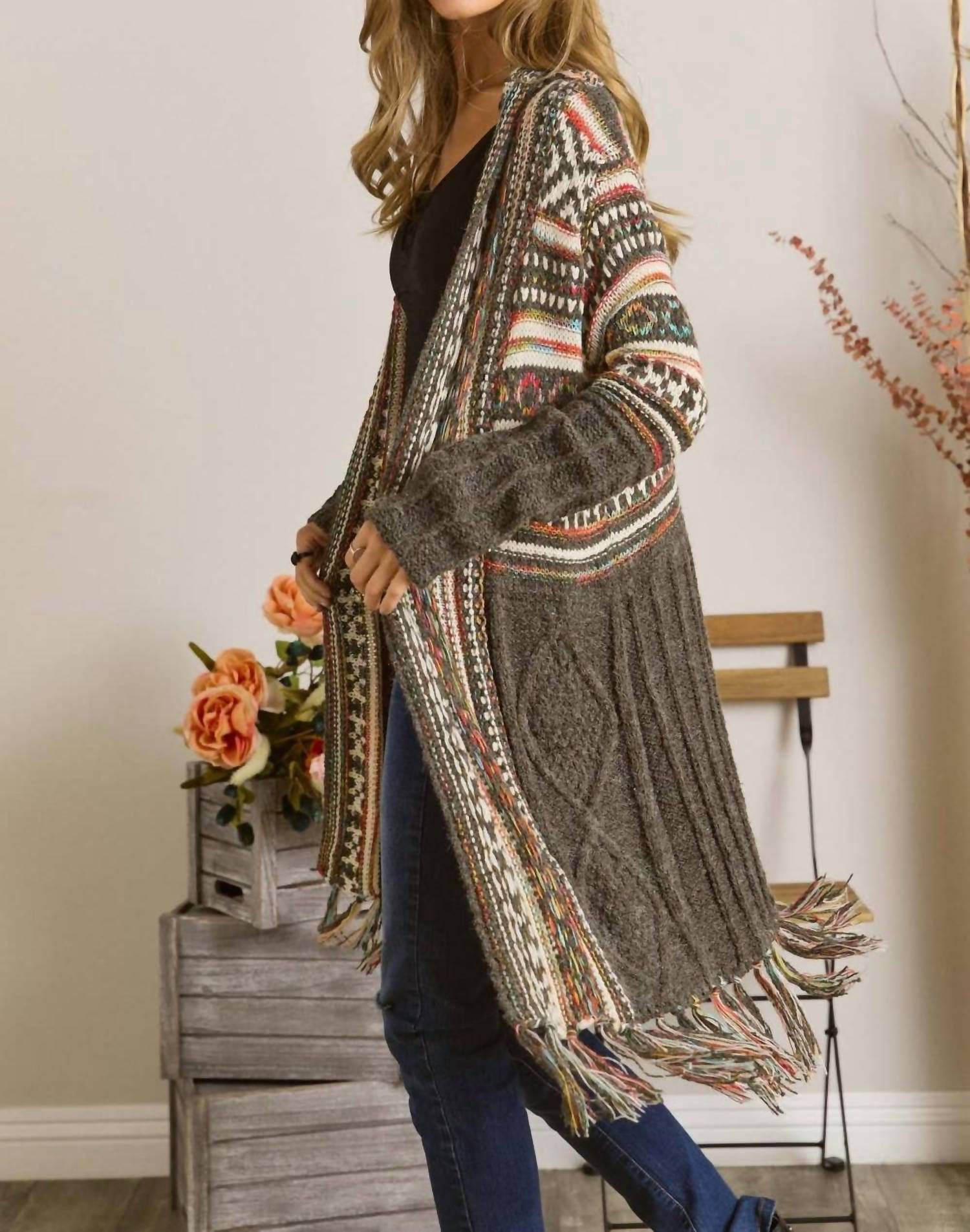 Adora - Maya Fringe Hem Aztec Cardigan