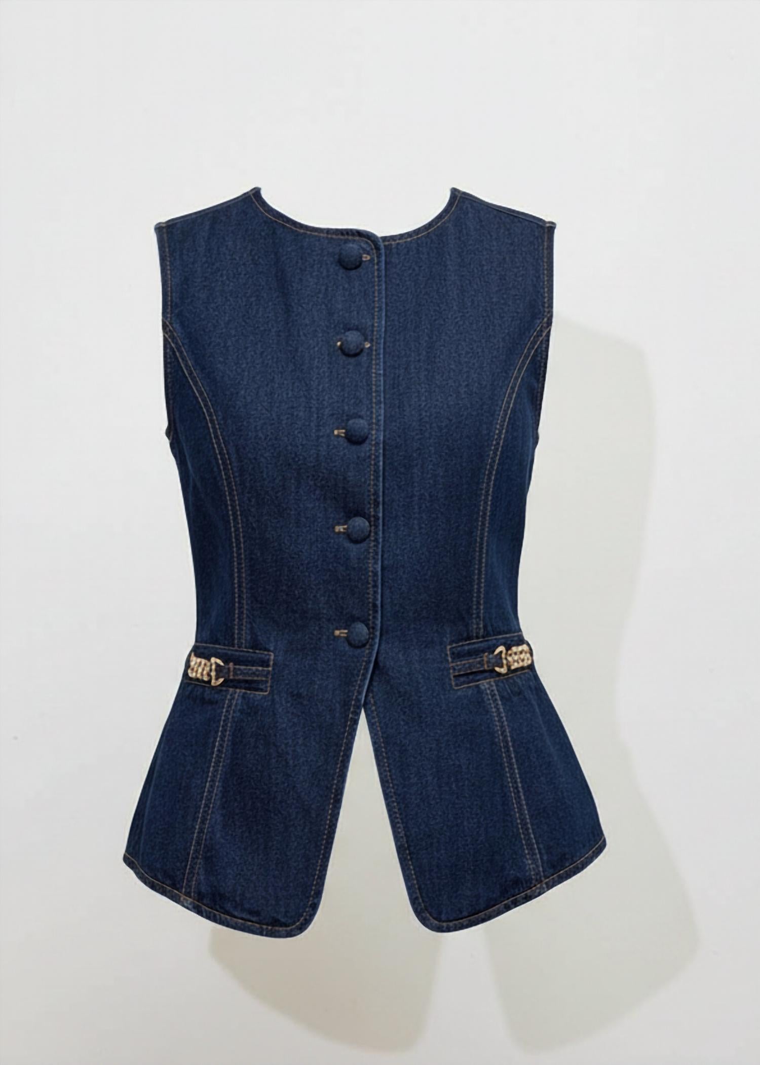 FLYING TOMATO Denim Sleeveless Vest in dark denim - women's jacket - view 6