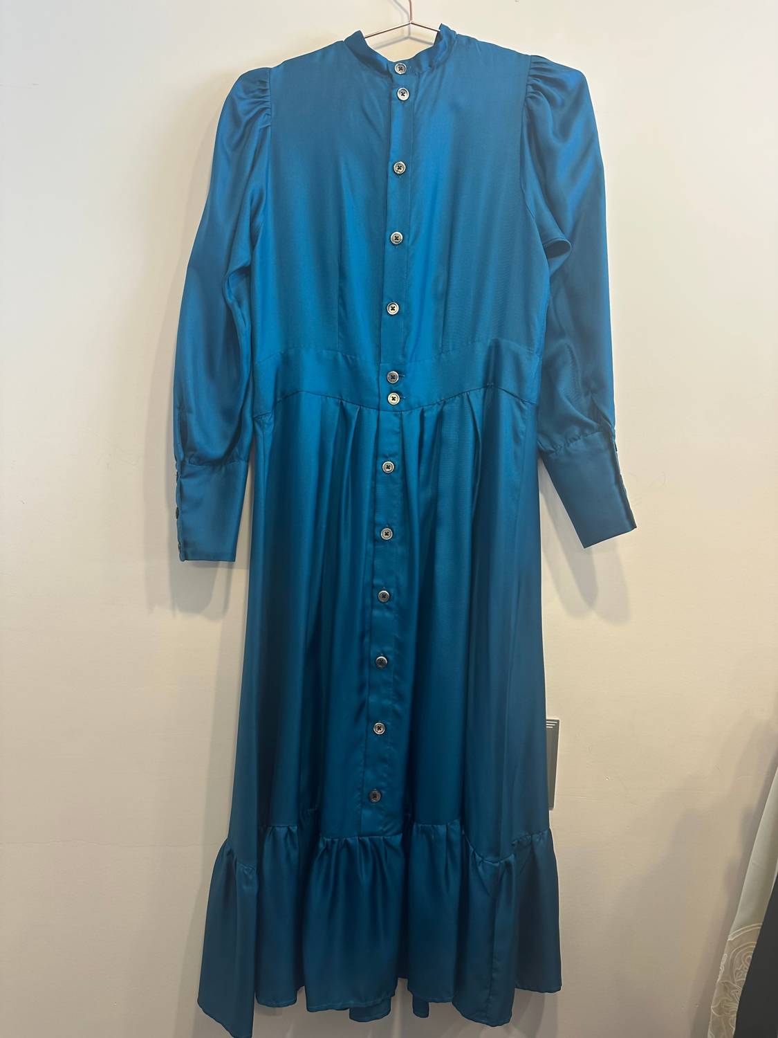 LA PRESTIC OUISTON Women's Princesse Midi Dress in peacock - women's dress - detail view