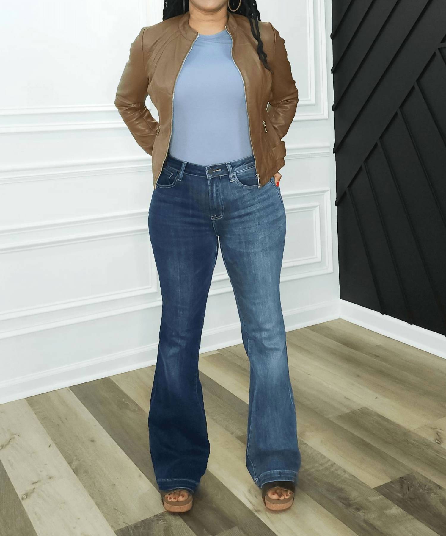 High Rise Two Tone Flare Jeans