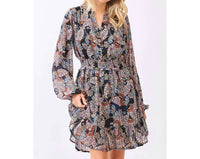 Mittoshop - BOHO PAISLEY PRINT SMOCKED WAIST RUFFLE MINI DRESS