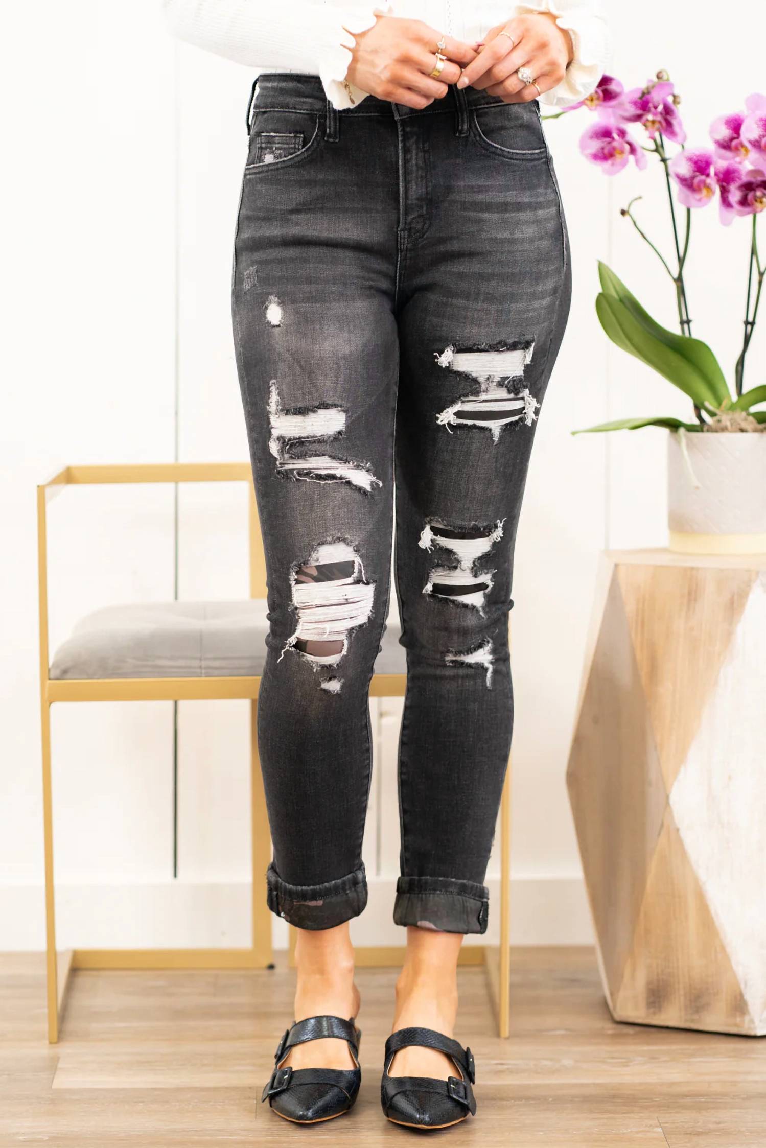 Vervet By Flying Monkey - Hustler Camo Print Cuffed Ankle Skinny Jeans