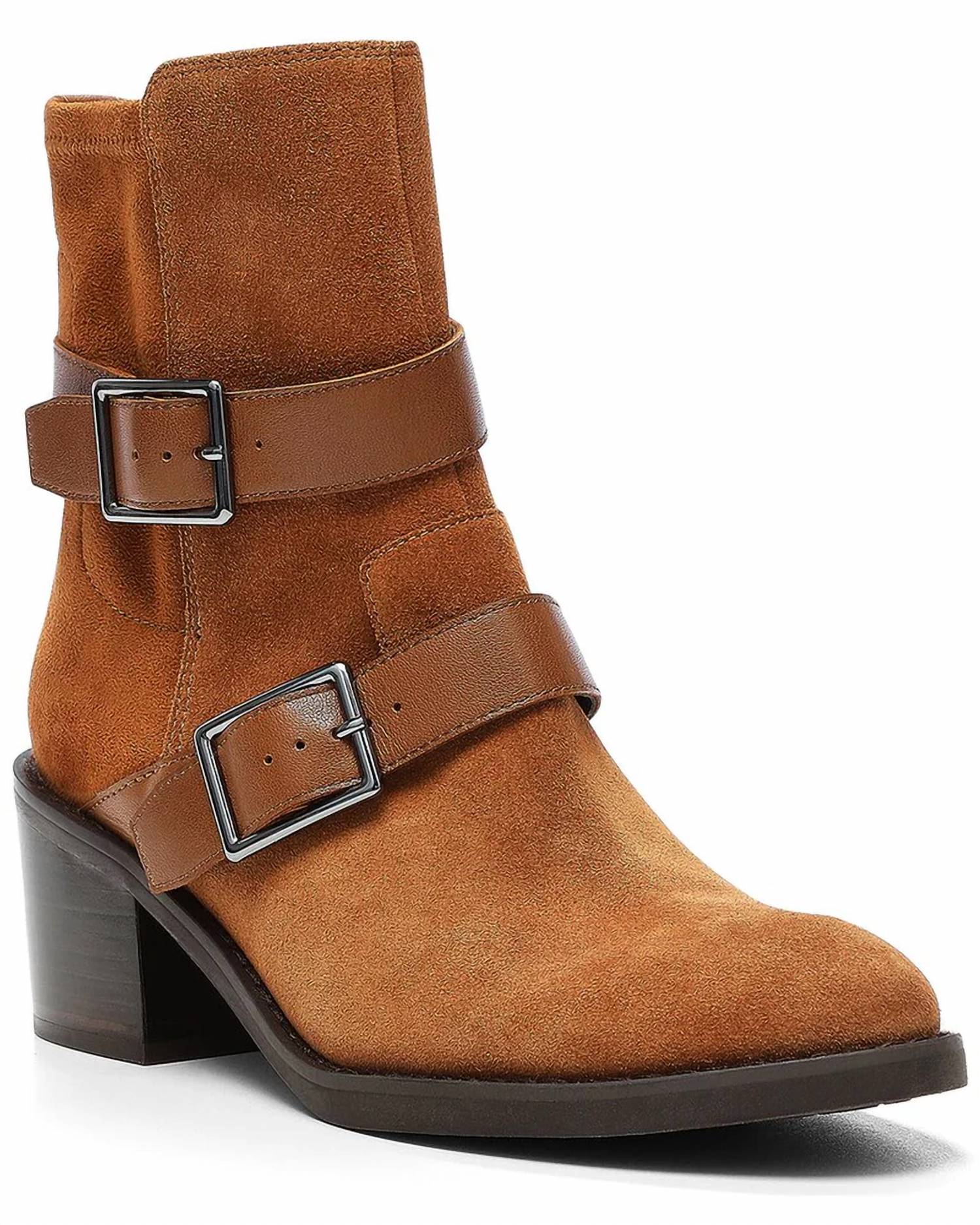 Donald Pliner - Women's Suede Saddle Buckle Straps Moto Boots