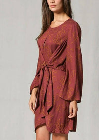 By Together - Autumn Brick Front Tie Mini Dress