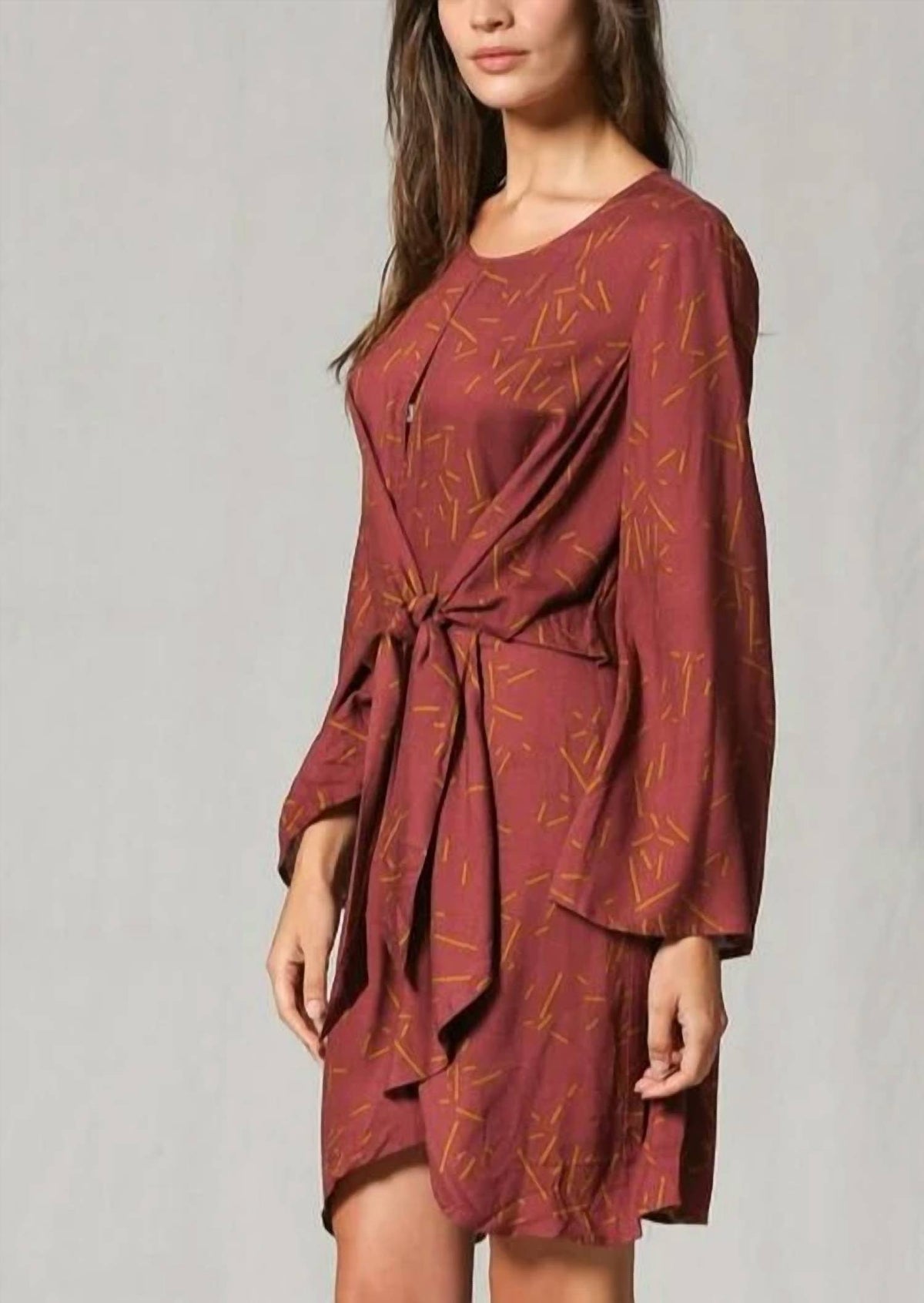 By Together - Autumn Brick Front Tie Mini Dress