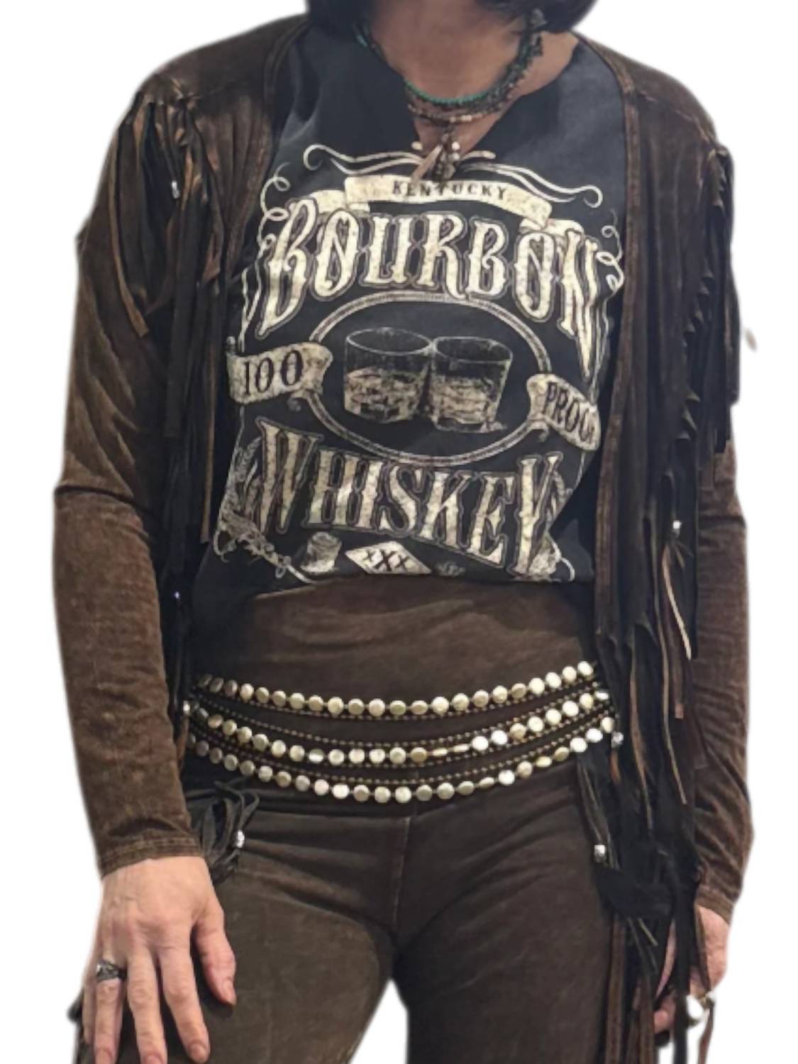 Pat Dahnke - Women's Short V Back Fringed And Feathered Jacket